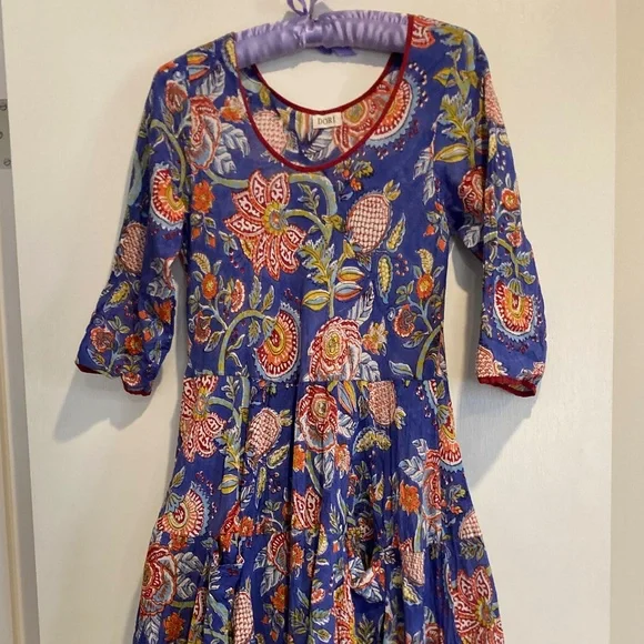 Dori Indian Block Print Dress / M - Picture 3 of 11
